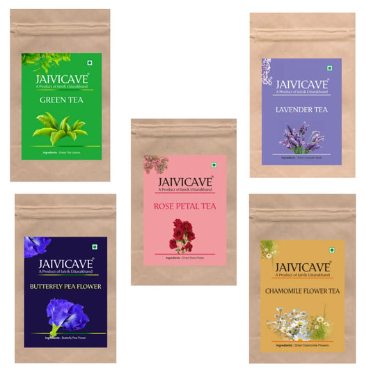 Green Tea, Lavender Buds, Chamomile, Butterfly Pea, Rose Petals (10g each) Pack of 5