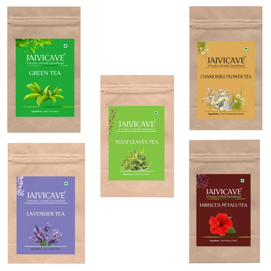 Green Tea, Lavender Buds, Chamomile, Hibiscus, Tulsi (10g each) Pack of 5