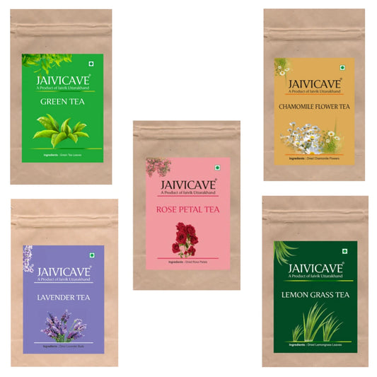 Green Tea, Lavender Buds, Chamomile, Lemongrass, Rose Petals (10g each) Pack of 5