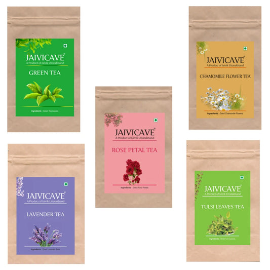 Green Tea, Lavender Buds, Chamomile,  Rose Petals, Tulsi (10g each) Pack of 5