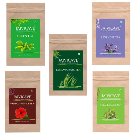 Green Tea, Lavender Buds, Lemongrass, Hibiscus, Tulsi (10g each) Pack of 5