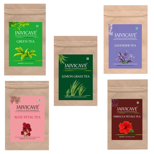Green Tea, Lavender Buds, Lemongrass, Rose Petals, Hibiscus (10g each) Pack of 5