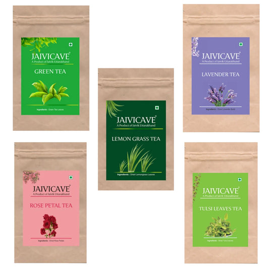 Green Tea, Lavender Buds, Lemongrass, Rose Petals, Tulsi (10g each) Pack of 5
