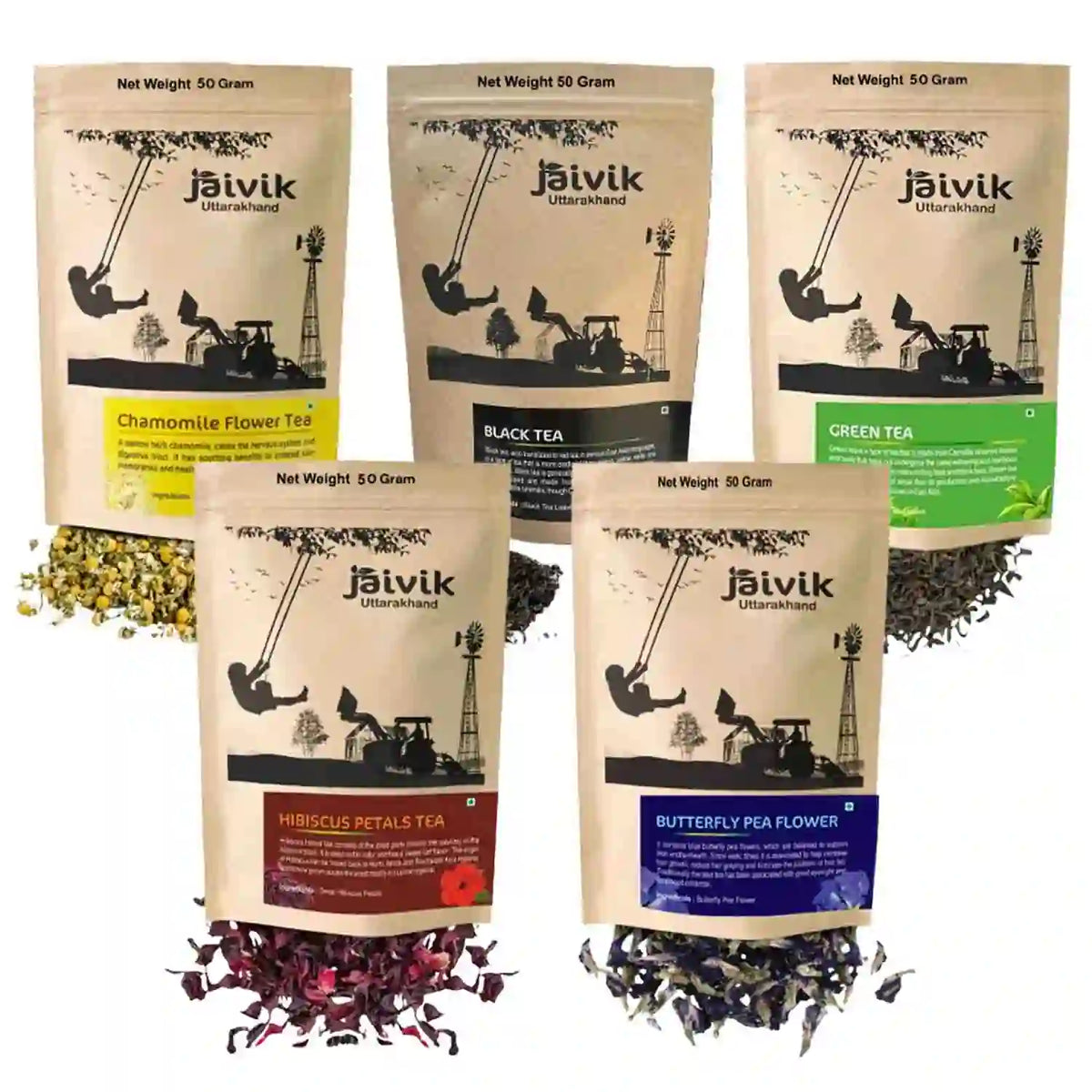 Chamomile Hibiscus Butterfly Pea Balck Green Herbal Tea Gift Pack Combo