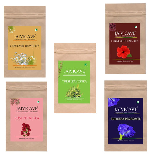 Chamomile Tea, Butterfly Pea, Rose Petals, Hibiscus, Tulsi (10g each) Pack of 5 