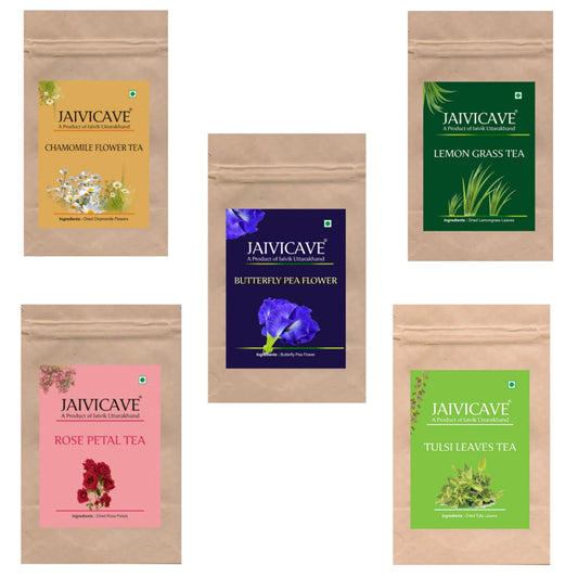 Chamomile Tea, Lemongrass, Butterfly Pea, Rose Petals, Tulsi (10g each) pack of 5
