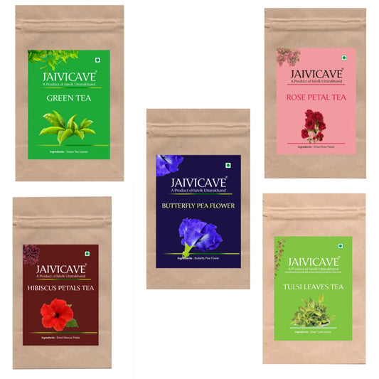 Green Tea, Butterfly Pea, Rose Petals, Hibiscus, Tulsi (10g each) Pack of 5
