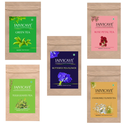 Green Tea, Chamomile, Butterfly Pea, Rose Petals, Tulsi (10g each) Pack of 5