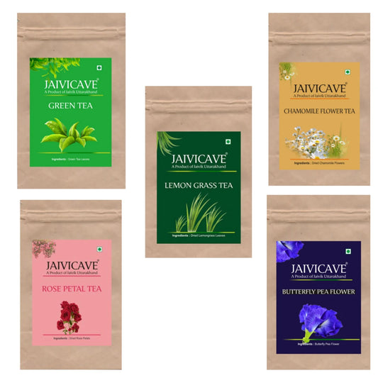 Green Tea, Chamomile, Lemongrass, Butterfly Pea, Rose Petals (10g each) Pack of 5