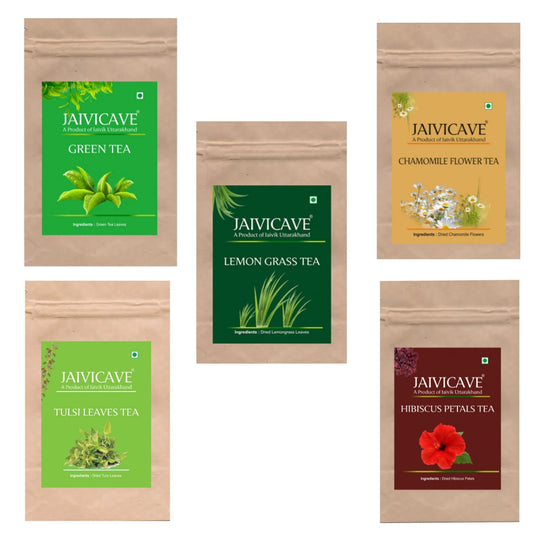 Green Tea, Chamomile, Lemongrass, Hibiscus, Tulsi (10g each) Pack of 5