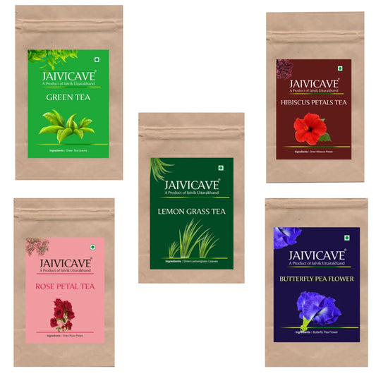 Green Tea, Lemngrass, Butterfly Pea, Rose Petals, Hibiscus (10g each) Pack of 5