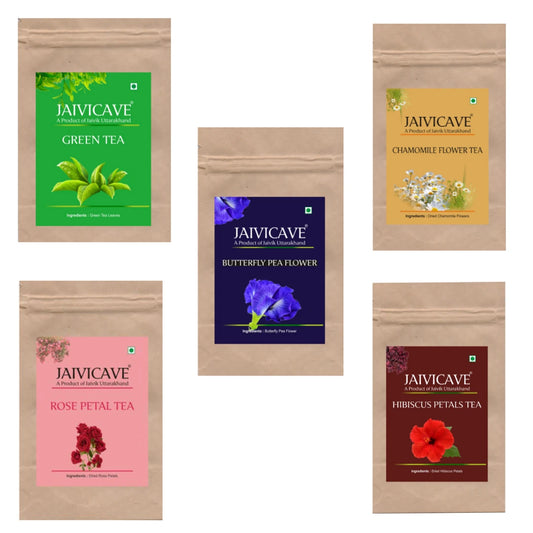 Green Tea, Chamomile, Butterfly Pea, Rose Petals, Hibiscus (10g each) Pack of 5