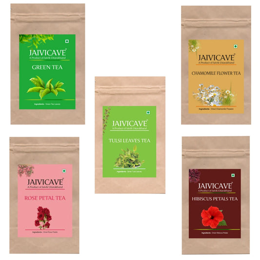 Green Tea, Chamomile, Rose Petals, Hibiscus, Tulsi (10g each) Pack of 5