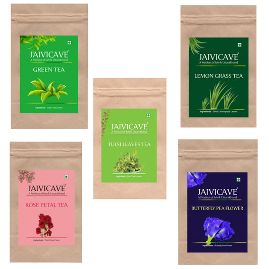 Green Tea, Lavender Buds, Butterfly Pea, Rose, Tulsi  (10g each) pack of 5