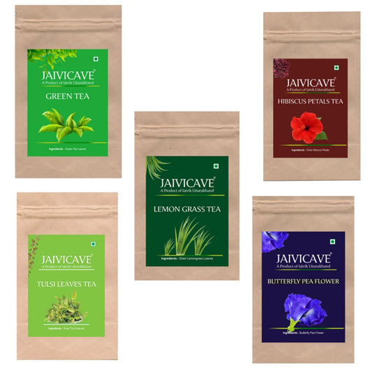 Green Tea, Lemongrass, Butterfly Pea, Hibiscus, Tulsi (10g each) Pack of 5