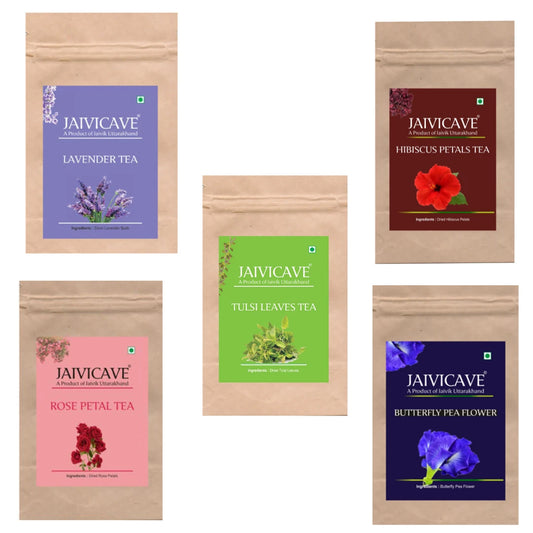 Lavender Buds Tea, Butterfly Pea, Rose Petals, Hibiscus, Tulsi (10g each) Pack of 5