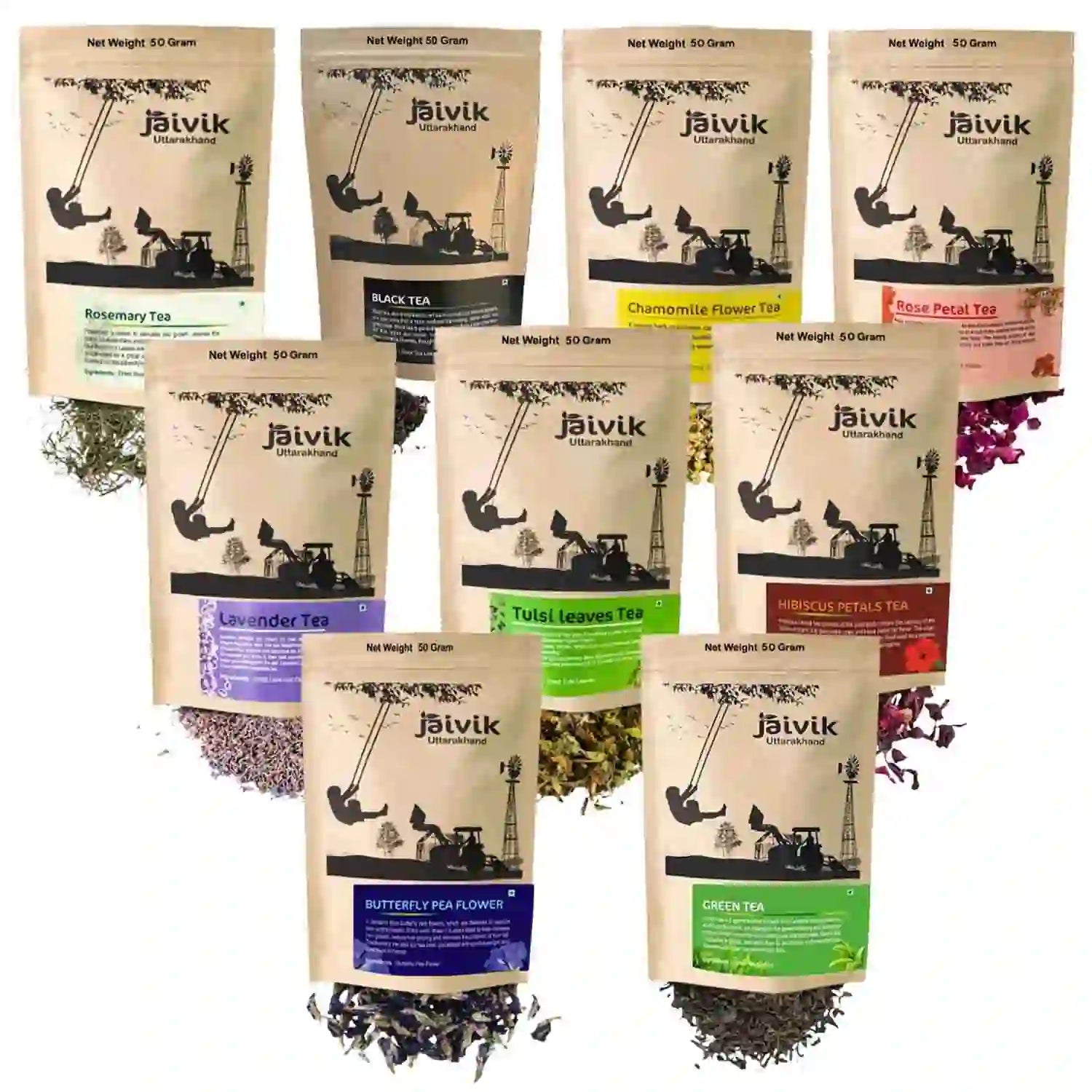 Hibiscus_Tea_Jaivik_UttarakhandLavender Buds Butterfly Pea Hibiscus Chamomile Rose Petals Lemongrass Tulsi Green Black Herbal Tea Gift Pack Combo