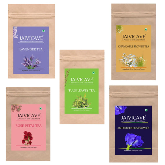Lavender Buds Tea, Chamomile, Butterfly Pea, Rose, Tulsi (10g each) pack of 5