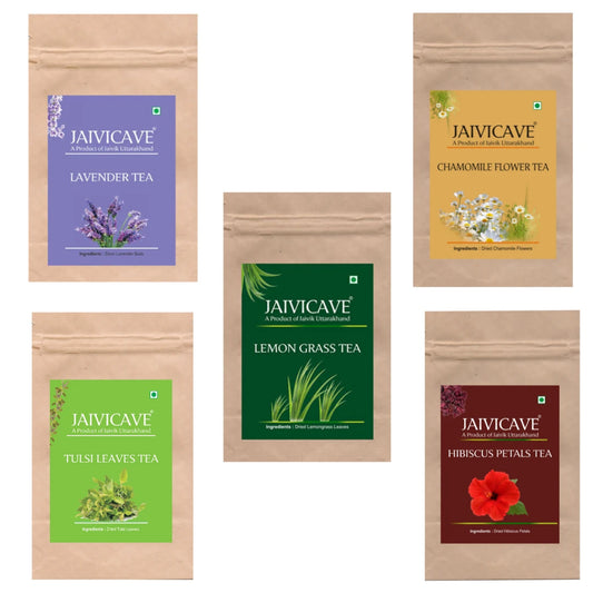 Lavender Buds Tea, Chamomile, Lemongrass, Hibiscus, Tulsi (10g each) Pack of 5