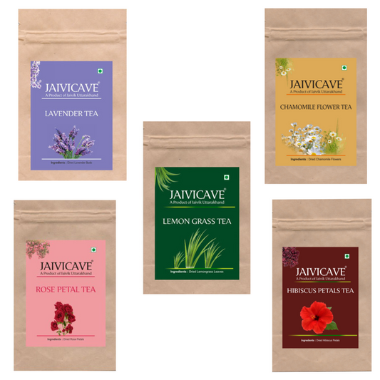 Lavender Buds Tea, Chamomile, Lemongrass, Rose Petals, Hibiscus, (10g each) Pack of 5