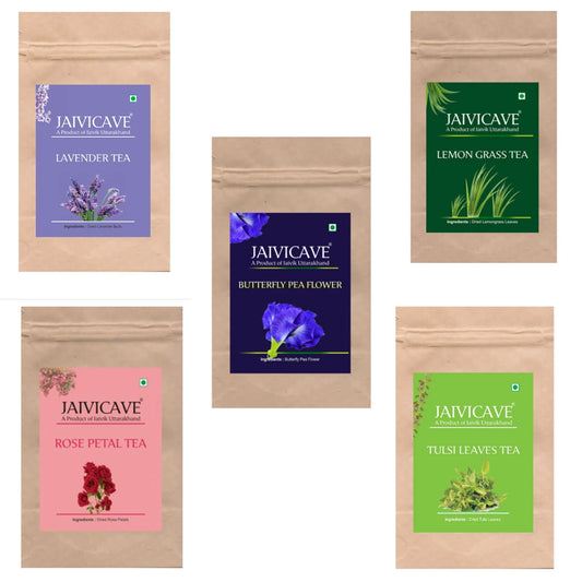 Lavender Buds Tea, Lemongrass, Butterfly Pea, Rose, Tulsi Tea (10g each) pack of 5
